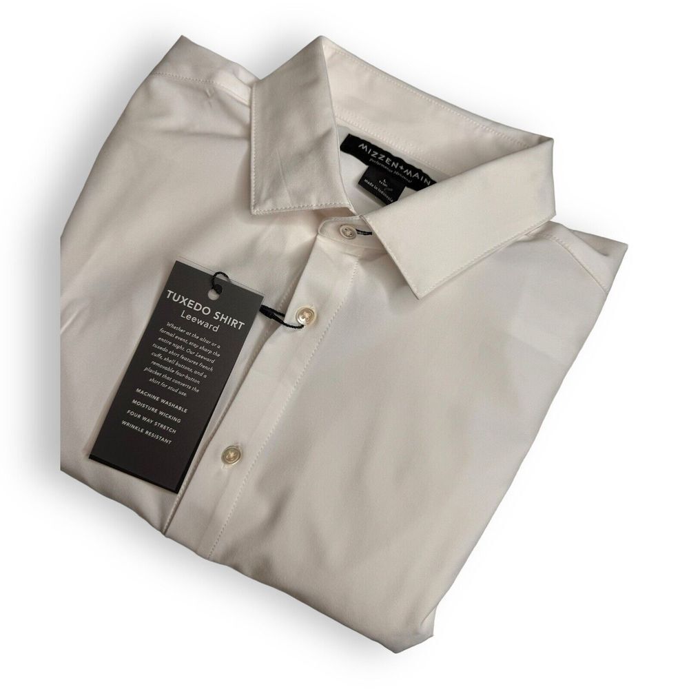 NWT Mizzen+Main Leeward Tuxedo Shirt White Large Trim Fit French Cuff $135